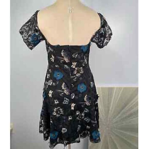 For Love & Lemons Black Embroidered Sequin BOTANIC Micro Mini Fit Flare Dress S - Picture 15 of 16